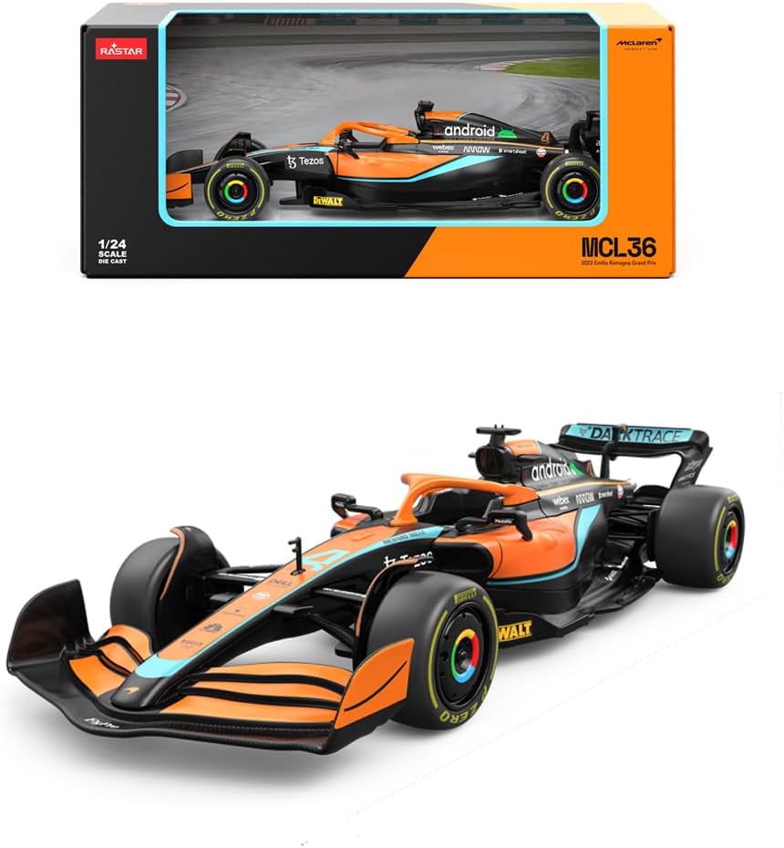 RASTAR 56800 1:24 Metal Diecast Toy Car for Officially Licensed McLaren F1 MCL36 with Free Wheel - Durable Model Car for Play & Collectible Display - Ideal Gift for Car Lovers & F1 Fans Ages 14+