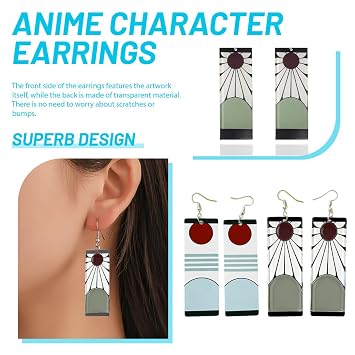 2 Stück Demon-Slayer Ohrringe aus Edelstahl Demon-Slayer Geschenke für Junge Mädchen Anime Accessoires für Cosplay und Fans Ohrringe und Anhänger für Anime-Liebhaber