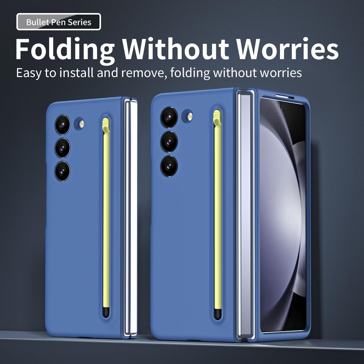 for Samsung Galaxy Z Fold 7 Case with Slim S-Pen Holder & Capacitance Pen, Built-in Front Screen Protector, Ultra-Thin Silky Liquid PC Frosted Bumper Full Body Drop Fall Protection - Blue