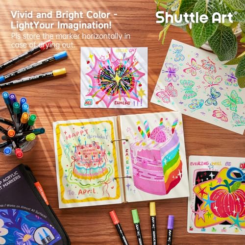 Image of Shuttle Art 80 Colors Dual Tip Acrylic Paint Markers, Brush Tip and Fine Tip Acrylic Paint Pens for Rock, Ceramic, Wood, Canvas, Plastic, Glass, Stone, Calligraphy, Card Making, DIY Football Crafts