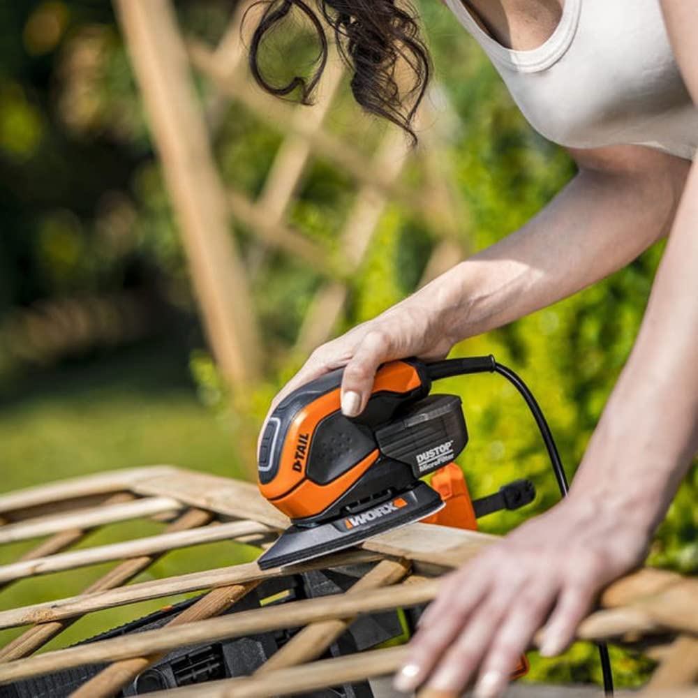 WORX Ponceuse Delta Multifonction 65W WX648, Enlèvement de Matière Elevé sur le Bois, Système de Fixation Rapide de l'Abrasif, Système Anti Poussière, Confortable, Livré Avec Accessoires