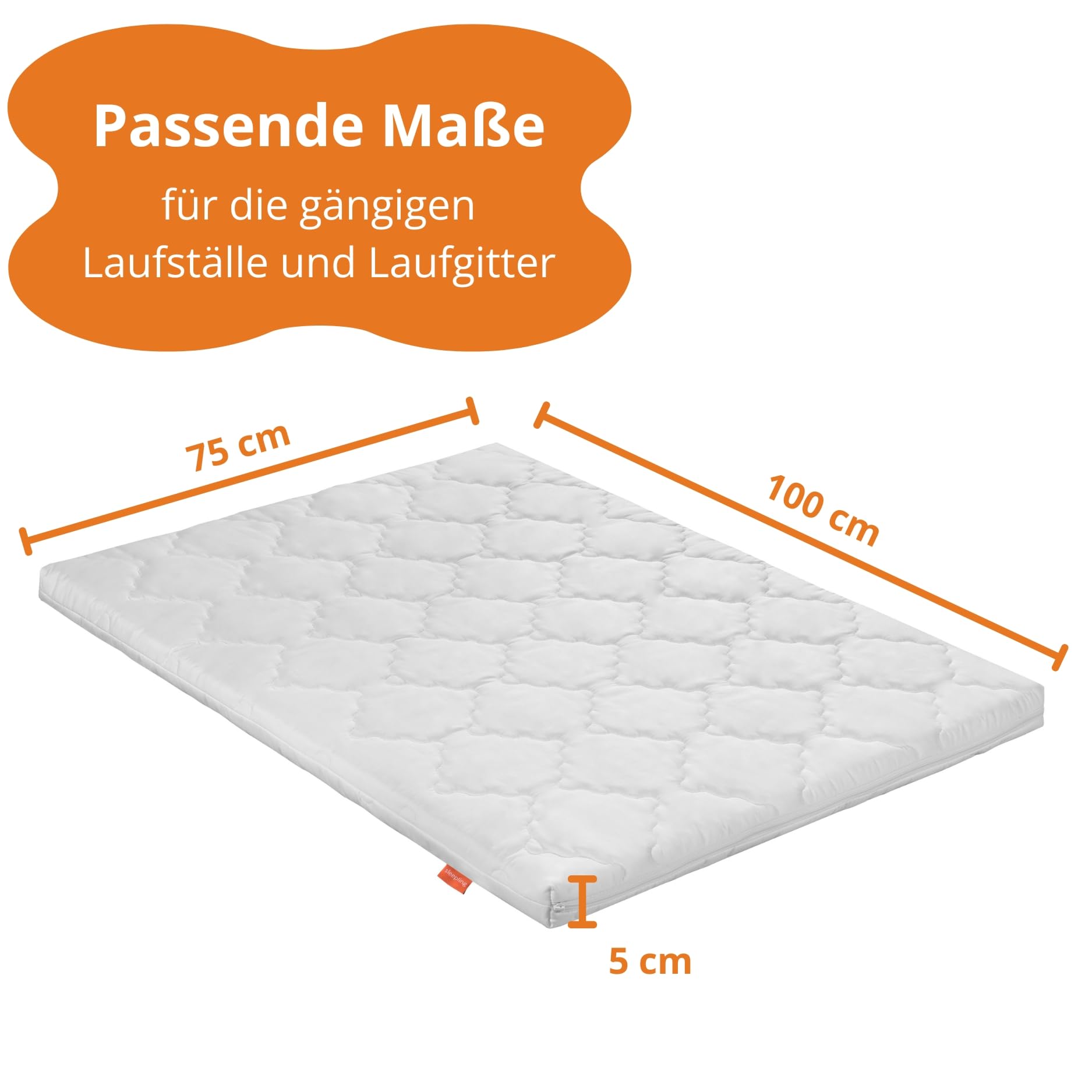 sleepling Baby Matratze 75x100 cm Laufgittermatratze Kinder, Komfortschaummatratze, Kindermatratze, Babymatratze 75 x 100 cm, Höhe 5 cm, Komfortschaum, Made in EU, Oeko-TEX, waschbar bis 60 Grad