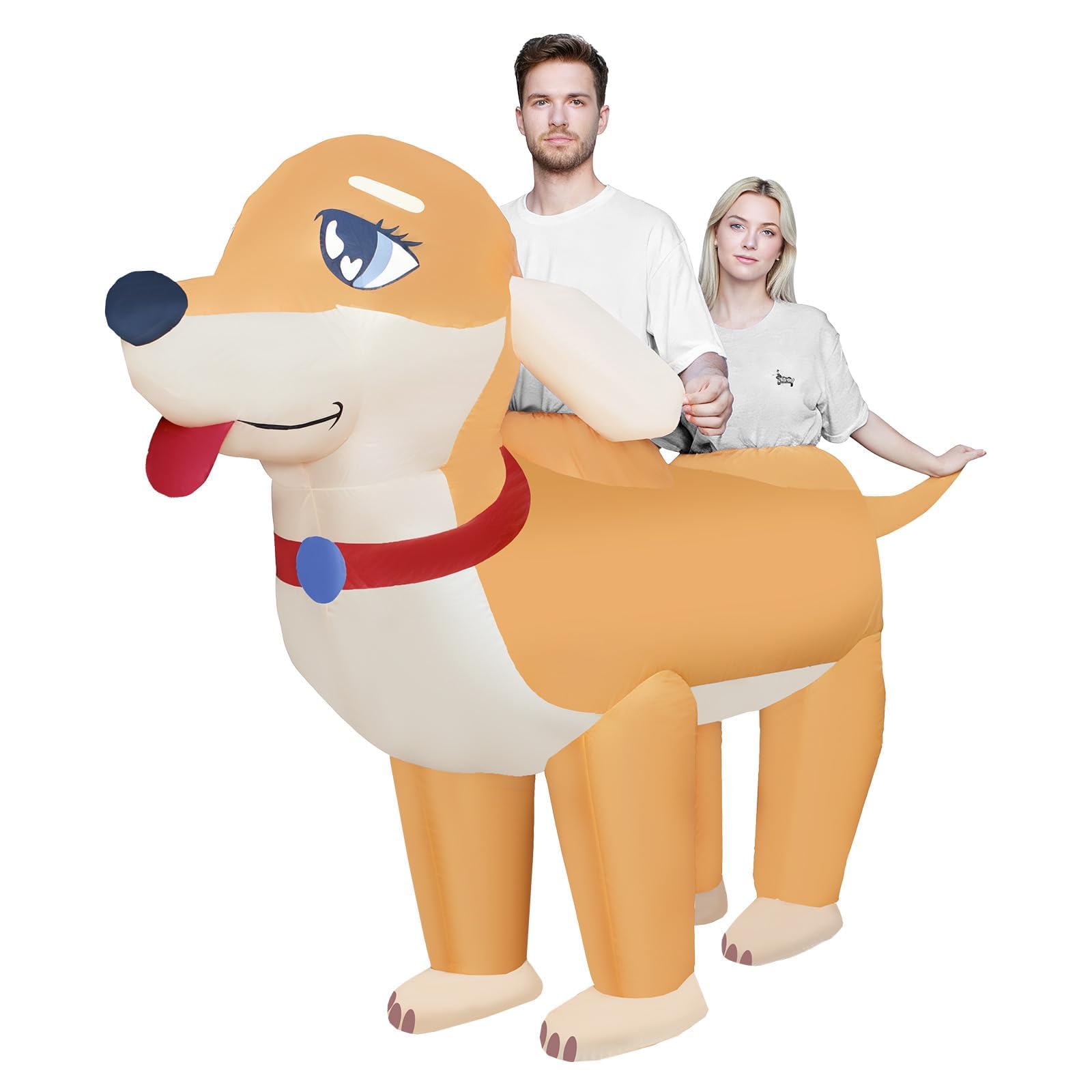 Candyhouse Costume gonfiabile per cani bassotto per adulti – Costume da coppia gonfiabile da 2,55 m, costume divertente per adulti, costume da cosplay di carnevale