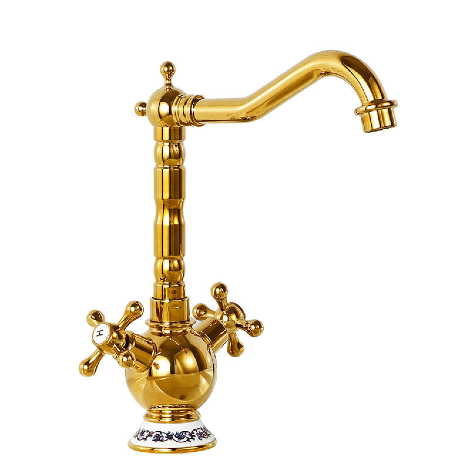 Fanjubei Golden S-Curve Antique-Style Double-Handle Vegetable Washing Basin Hot And Cold Water Faucet