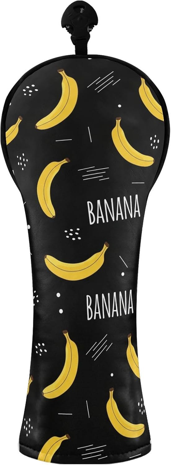 Banana Black Pattern Golf Club Headcover, Leather Hybrid Fairway Driver Head Covers Universal Fit Any Size for Men and Women, Driver image 2