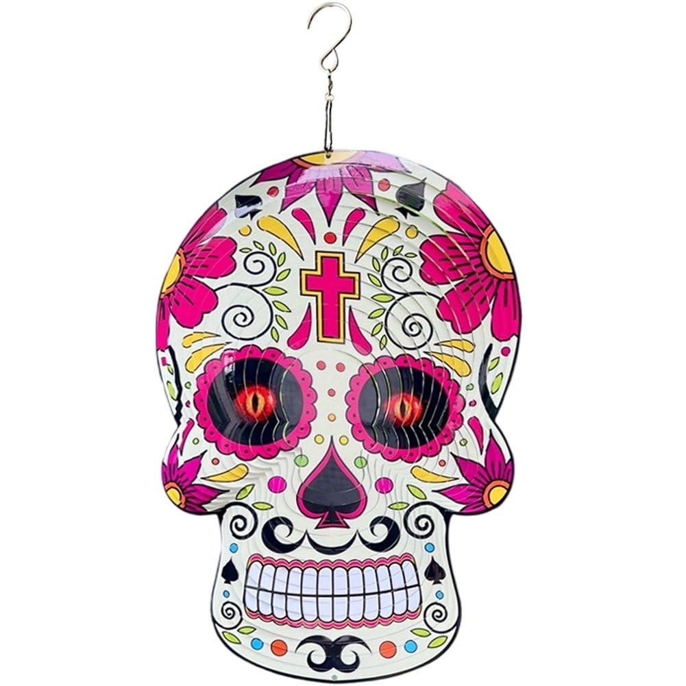 Moulin à vent tête de mort mexicaine en acier inoxydable de 30 cm