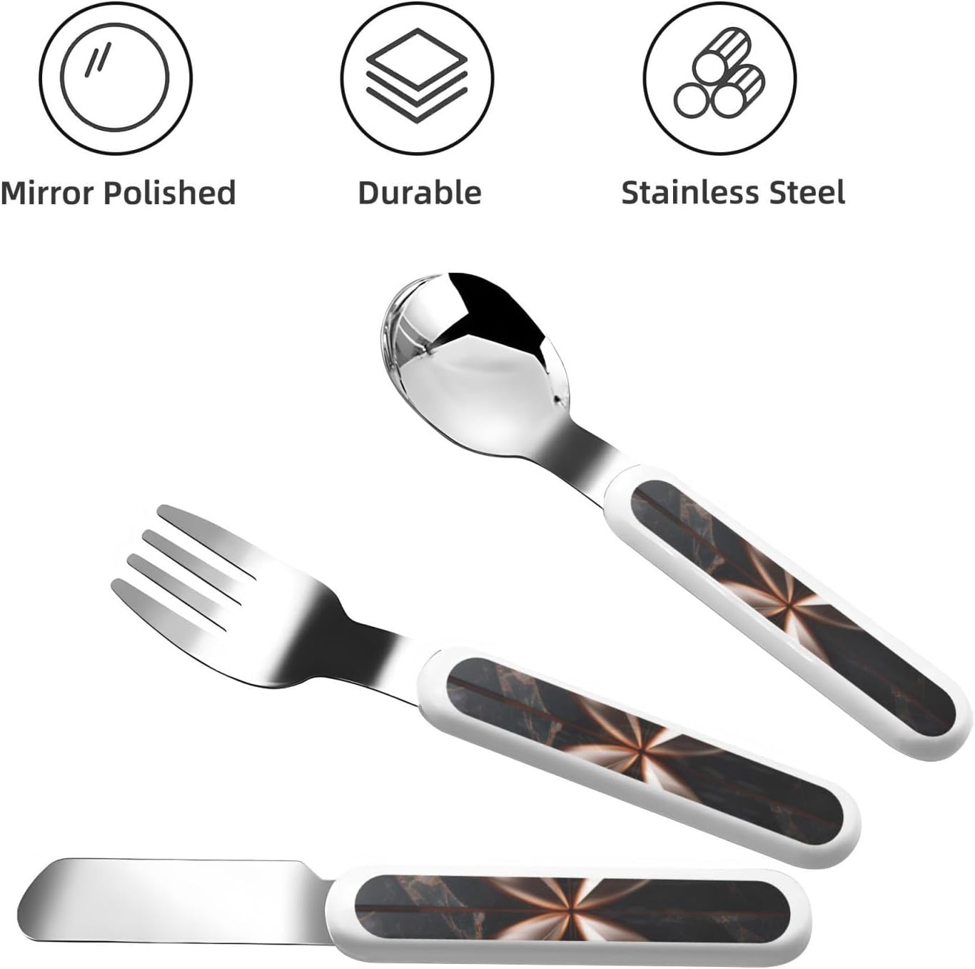 Black rose gold Marble Print Stainless Knife Spoon Fork 3-Piece Set,Flatware Cutlery Set With Storage Case