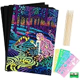 En Cada Paquete - 50 cartones raspados, cada uno mide 13.5 * 19.5 cm / 5.3 * 7.7 más 5 estiletes de madera y 4 reglas de iconos pintados y 1 sacapuntas. Ideal para graffiti, notas, bocetos, dibujos, etc. Trae mucha diversión y mejora la creatividad de los niños.