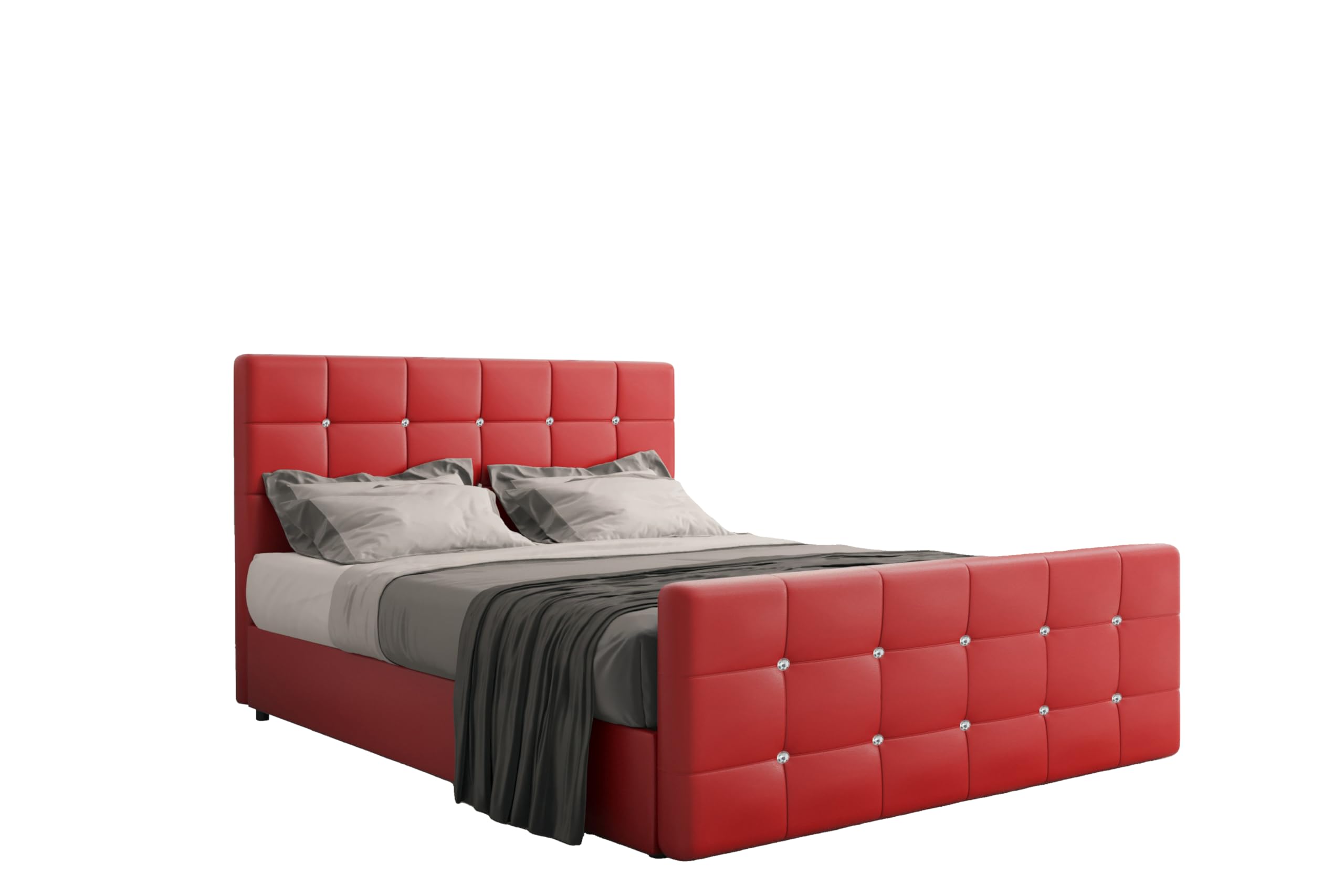 Kaiser Möbel - Bett 120x200 cm, Boxspringbett mit Matratze, Bettkasten und Topper, Polsterbett für Schlafzimmer, Doppelbett mit Stauraum und Gepolstertes Kopfteil, Kaltschaum Topper - Roma - Rot