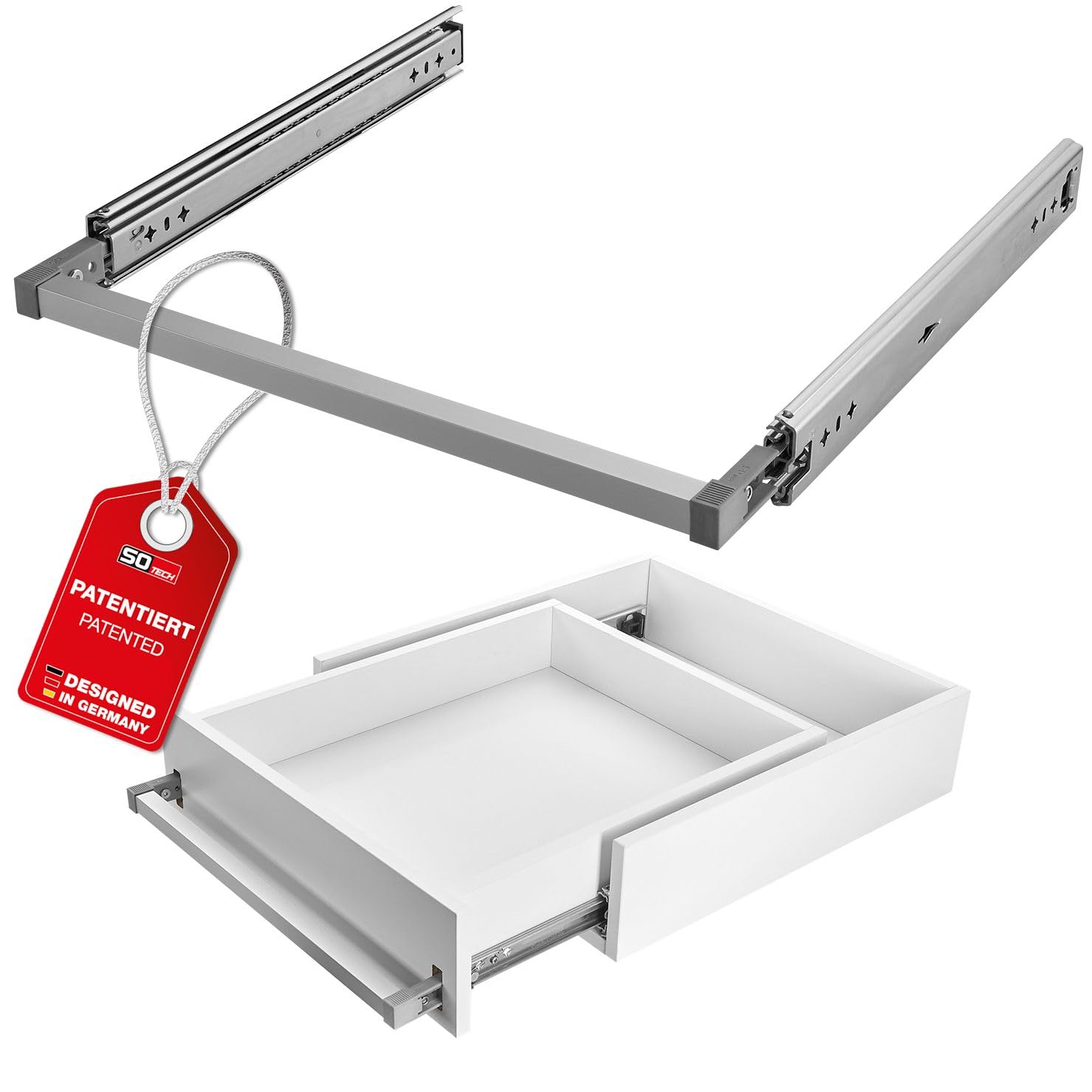 SOTECH VarioSlide Pat. Kit complet de coulisses de tiroir KV2-100-H53-1000 EH 1000 mm jusqu'à 100 kg Verrouillage d'une seule main en aluminium anodisé pour tiroirs avec façade jusqu'à 1200 mm de