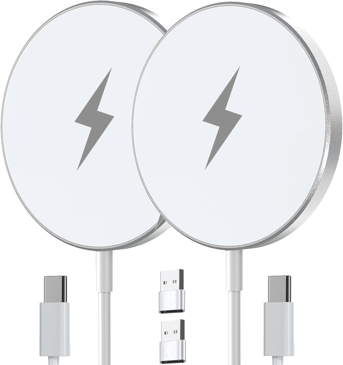 2 Pack Magnetic Wireless Charger for Magsafe Charger, HYDGYC iPhone Charger Pad for 16 Pro Max/16 Pro/16 Plus/16,15/15 Pro/15 Plus/15 Pro Max, for 14/13/12 and AirPods 3/2/Pro 2/Pro(Silver-2 Packs)