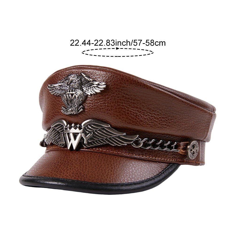 Cappello Militare Vintage, Berretto 'Esercito Tedesco, Berretto in Pelle, Stile Militare, con Visiera, Berretto in Pelle di Mucca Uomo, Classico Cappello Militare Caldo 'Esercito