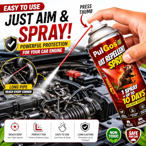 Image of PulGos Rat Repellent Spray for Car, Home & Kitchen | Non-Toxic Formula | 500 ml | Natural Essential Oil, Smell-Based Formula | Prevents Rat Entry & Damage | Easy to Use, Pet Safe, Easy Spray Nozzle