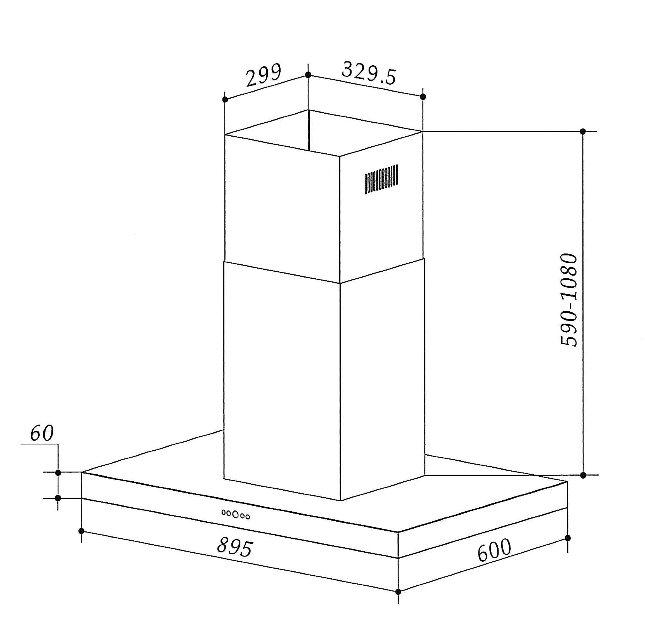 K&H Dunstabzugshaube 90cm Inselhaube Umluft Abluft Abzugshaube Metall Fettfilter LED Beleuchtung 9 Leistungsstufen ISA-90-600 m³/h Energieklasse A+ Edelstahl