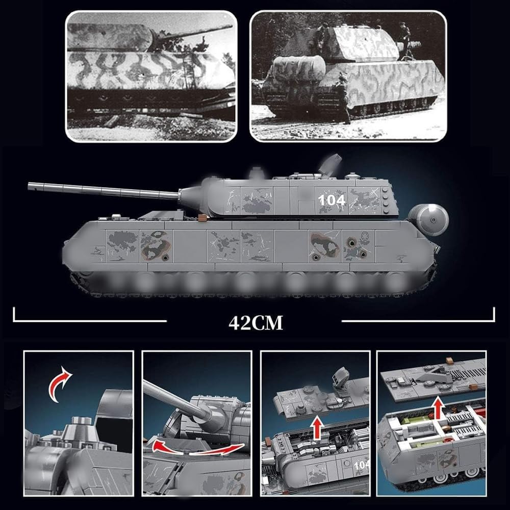 Technik Panzer Bauset - 2127 Klemmbausteine - Militär Panzerträger Deutsche VIII Maus Modellbausatz