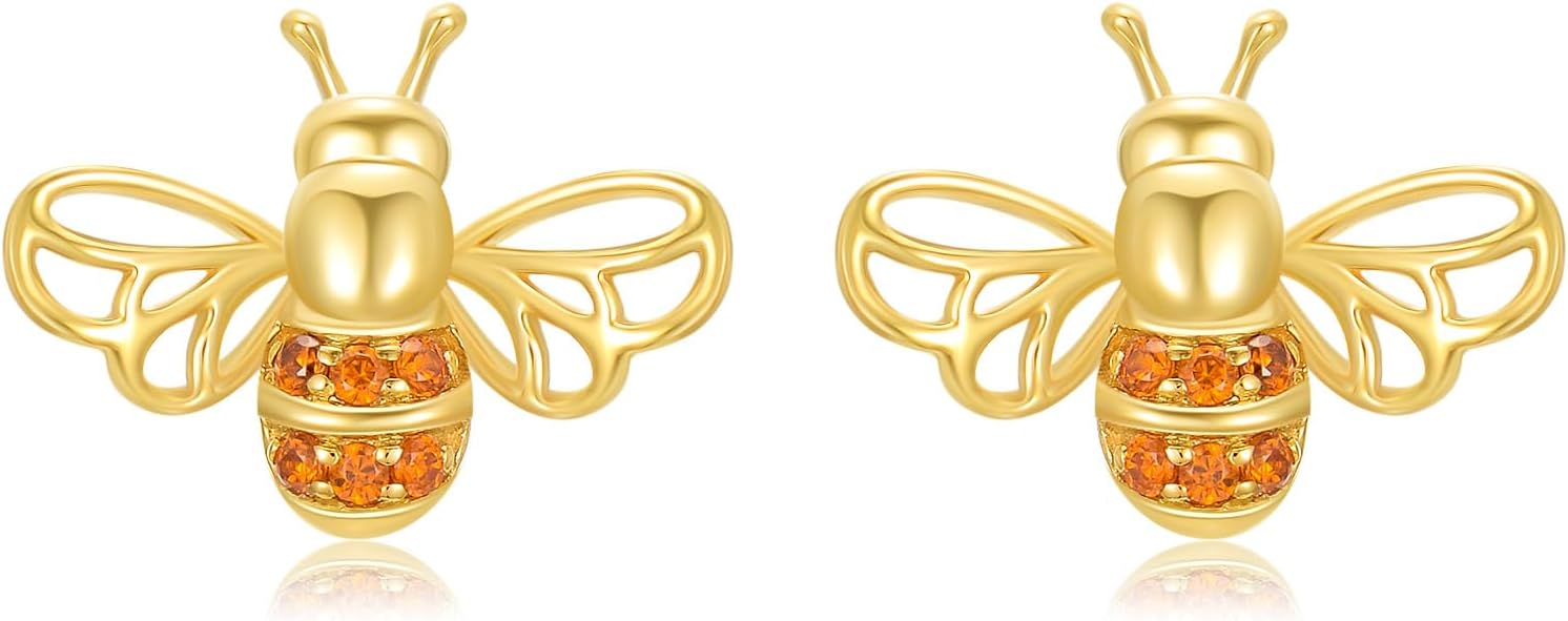 KECHO Bee Earrings 14k Solid Gold Cute Bumblebee Stud Earrings for Women Birthday Christmas Gifts