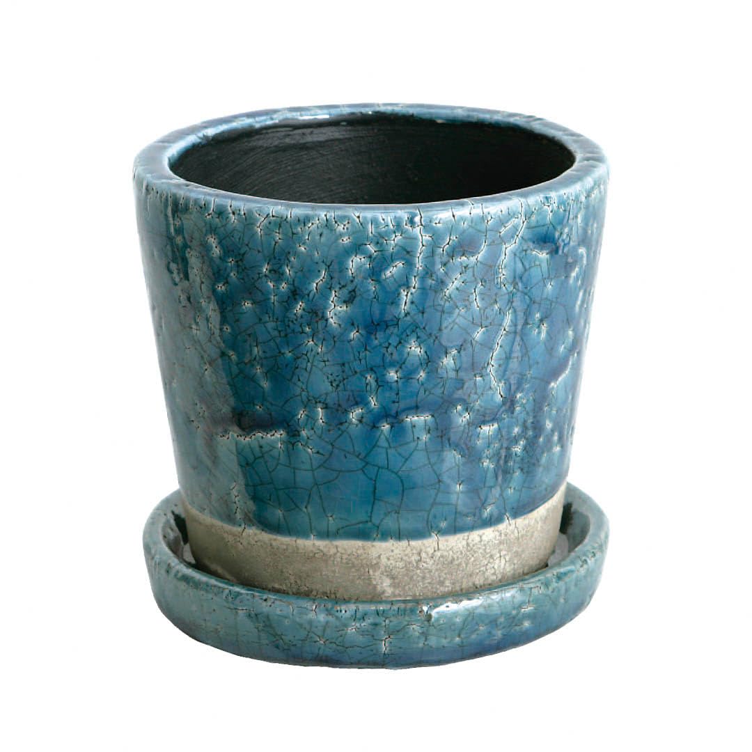 Dulton Planter Pot 4 Size Midnight Blue with Saucer and Holes, Ceramic Pot, Garden Supplies, Height 4.3 inches, Top: Φ 4.7 inches, Bottom: Φ 3.7 inches, CH13-G476MBL COLOR GLAZED POT MIDNIGHT BLUE : D