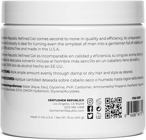 Miniatura 3 de Gentlemen Republic gel moldeador de cabello Refined resistente y con brillo para acicalamiento y peinado, Blanco, 1