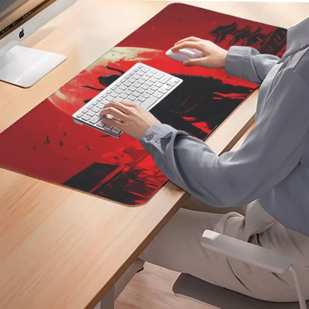 Rot Mauspad 1600 x 800mm, Mousepad XXL Schreibtischunterlage Japanischer Mouse Pad, Wasserdicht und Rutschfest Gaming Mauspad, Verbessert Präzision, Gaming-Mauspads für Pc und Gaming Zubehör qw249