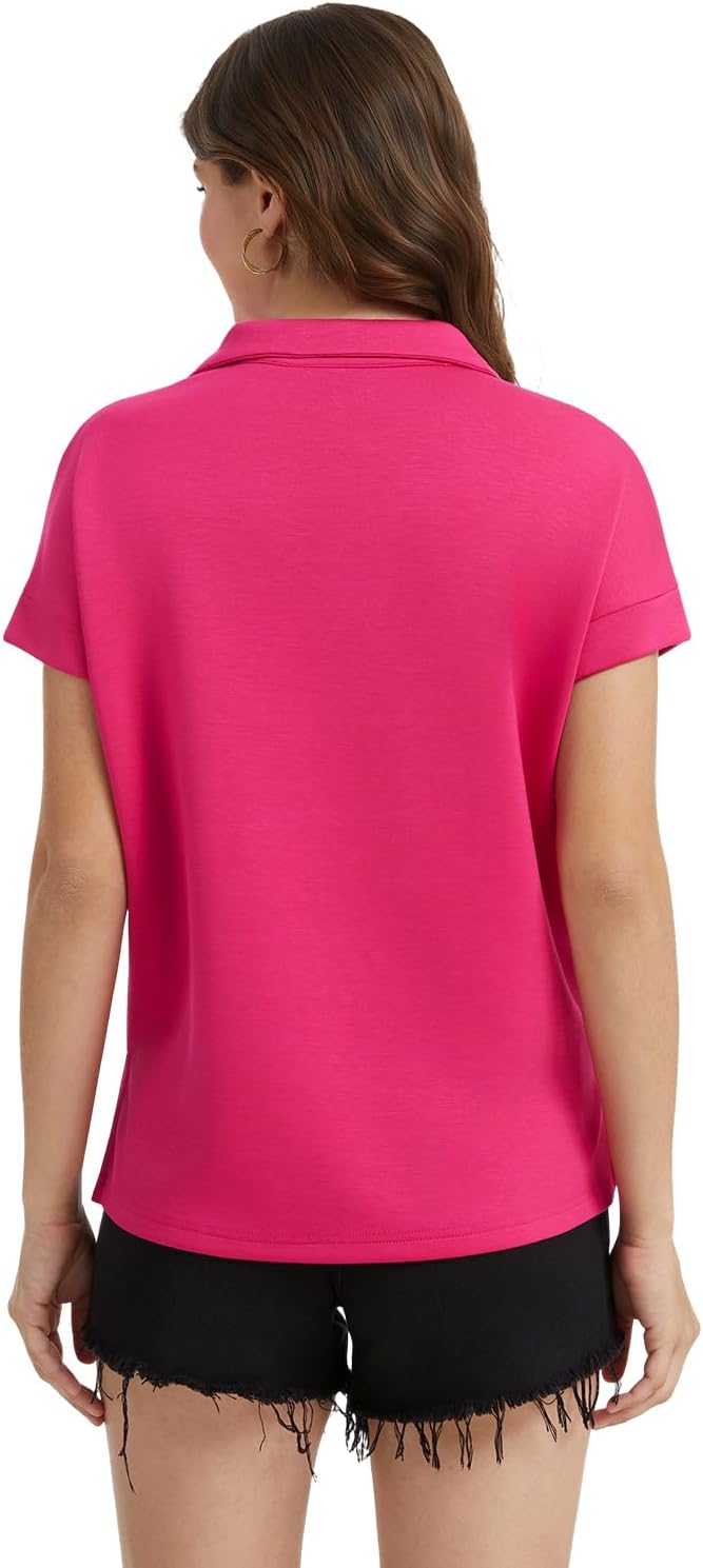 Ullnoy Women's Polo Shirt Short Sleeve Women's Golf Shirt V Neck for Casual&Travel Sun Protection Polo Shirt for Women