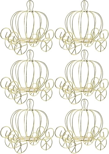 VANZACK Caja de dulces de carruaje de calabaza, soporte para dulces de calabaza de Halloween, decoraciones de fiesta de Halloween, alambre dorado,
