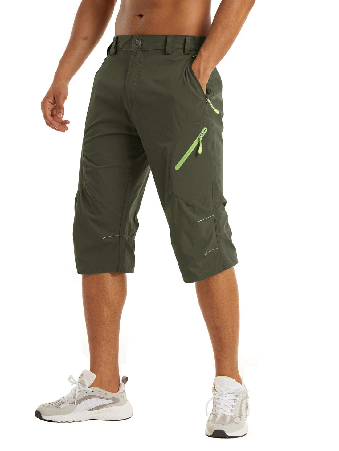 Long Cargo Shorts Men's Casual Twill Elastic Cargo Shorts Below