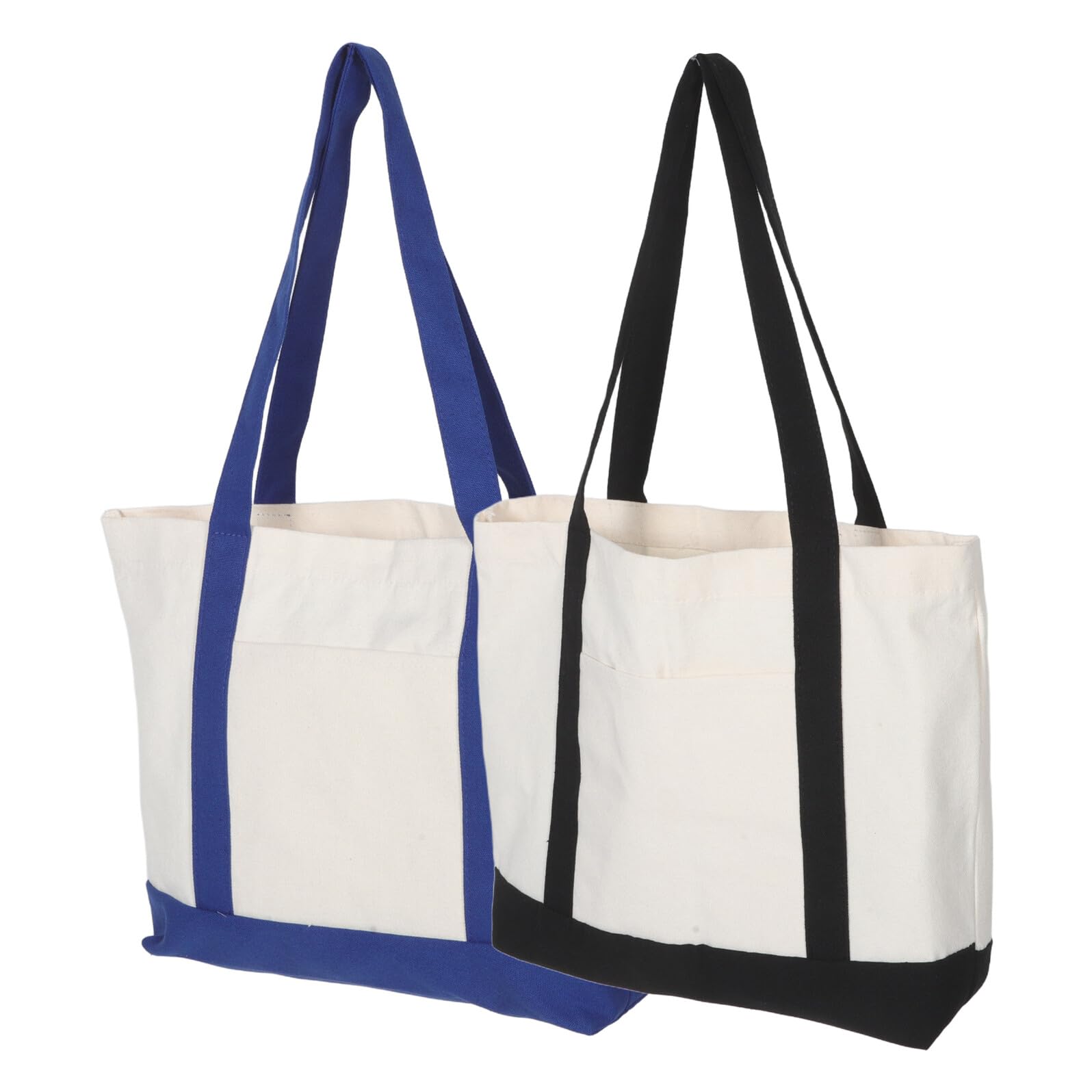 Toyvian Bolsa de Mano de Lona 2 Piezas 43x33x10 Cm Azul Marino y Negro con Bolsillo, Bolsa de Trabajo Multiusos Grande para Supermercado, Compras y Viaje Diaria