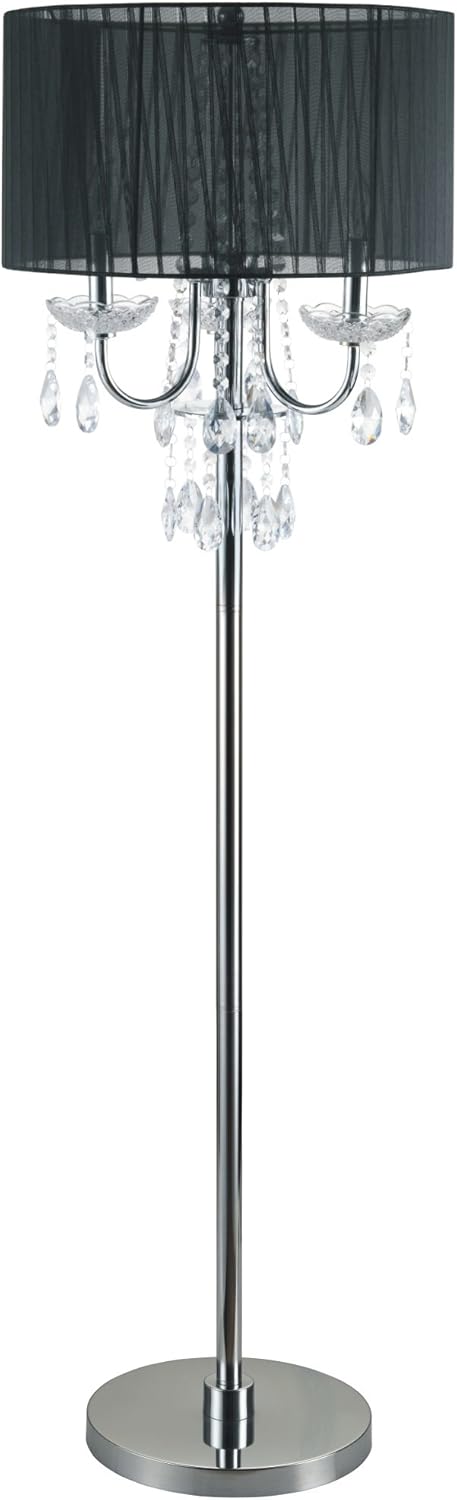 SH Lighting 6733F-WH Crystal Inspired 3-Bulb Floor Lamp, 62.5" H, White/Chrome