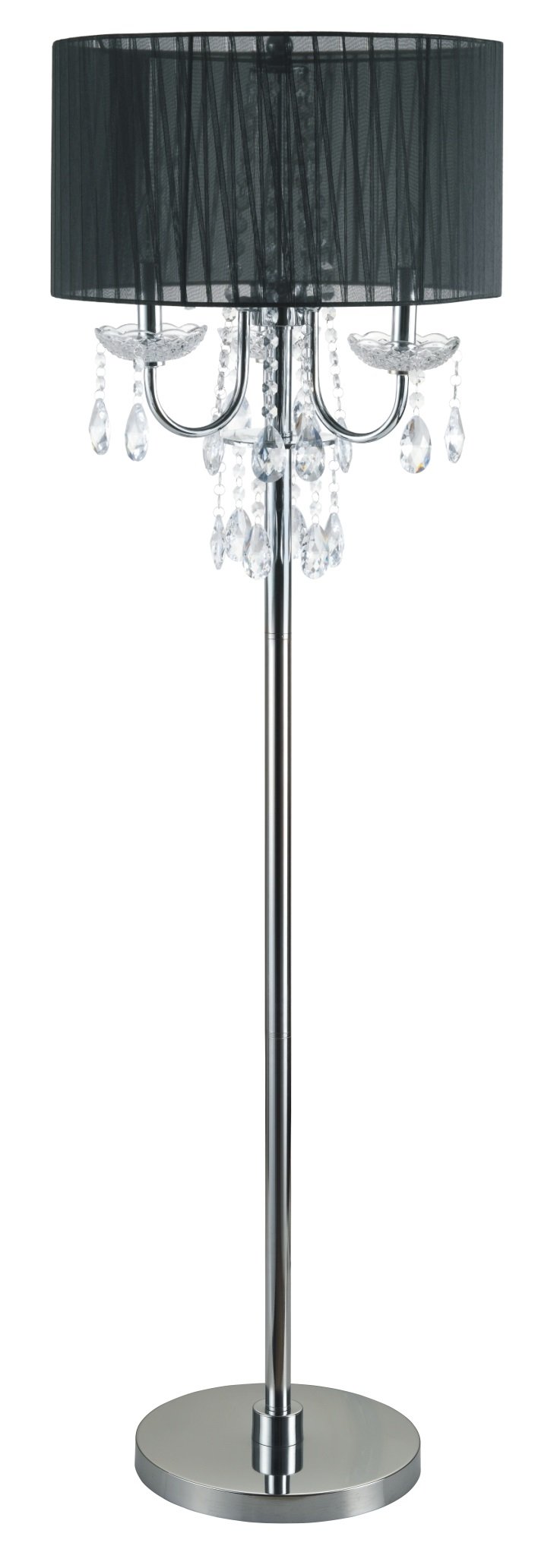 SH LightingElegant Crystal Inspired Multi-Light Floor Lamp - Features 3-Bulb Light & Convenient Foot Switch - 62.5" Tall Perfect for Living Room, Bedroom, or Home Office - Black & Chrome