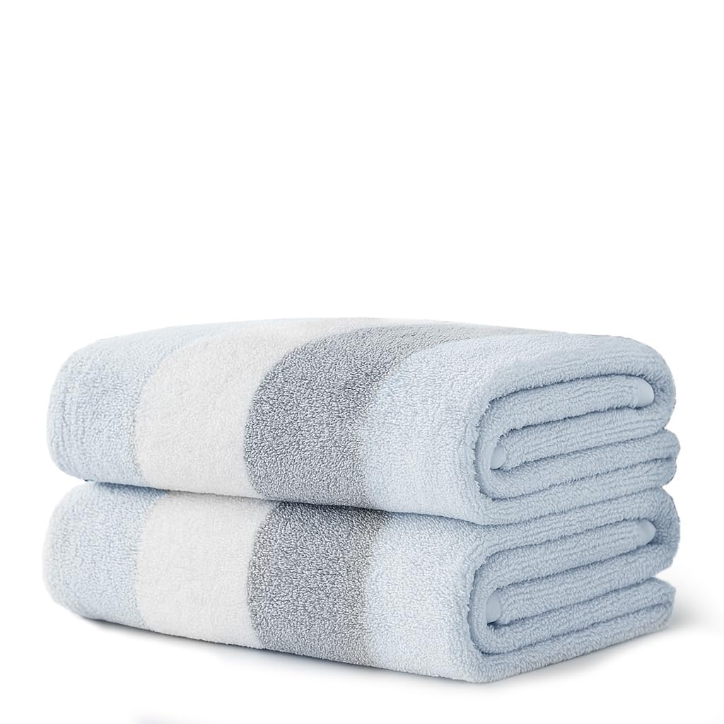 Velosso 2 Pack 100% Cotton Striped Multi Supreme Cotton Towels Hand Bath or Sheet, Quick-Dry, Soft Absorbent, Striped Design Hotel Spa, Fade Resistant Towels (Blue, Hand) โ image 1