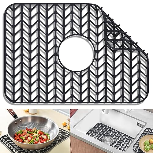 JOOKKI Sink Protectors for Kitchen Sink 16x12 & 18x12 & 19x13 & 24x12.5 & 26x14 & 28x14 & 29x15,Silicone kitchen sink mats protector for bottom of farmhouse sink(18.2"x 12.5" Black)