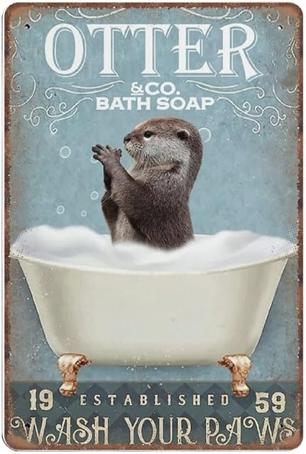 DAIERCY Funny Vintage Sign Otter & Co. Bath Soap Wash Your Paws Otter Bathroom Decor Toilet Metal Tin Signs for Kitchen Garden Garage Bathroom Wall Decor 140X200 mm