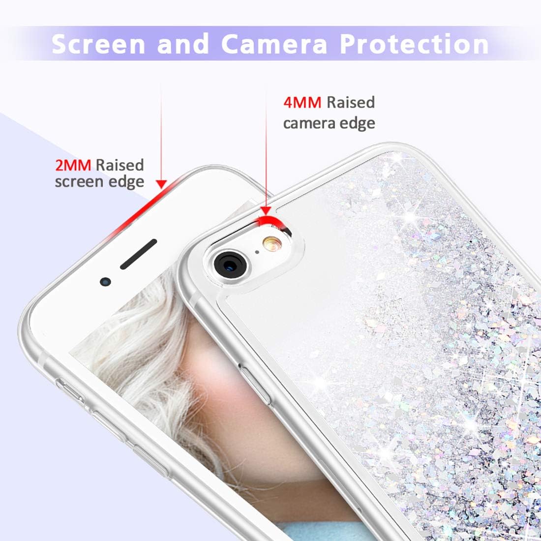 Maxdara Case for iPhone iPhone SE 2022, iPhone 8 Glitter Case Girls Women Liquid Bling Sparkle Luxury Pretty Cute Protective Case for iPhone SE 3 iPhone SE 2020 iPhone 7 iPhone 8 4.7 inches (Silver)