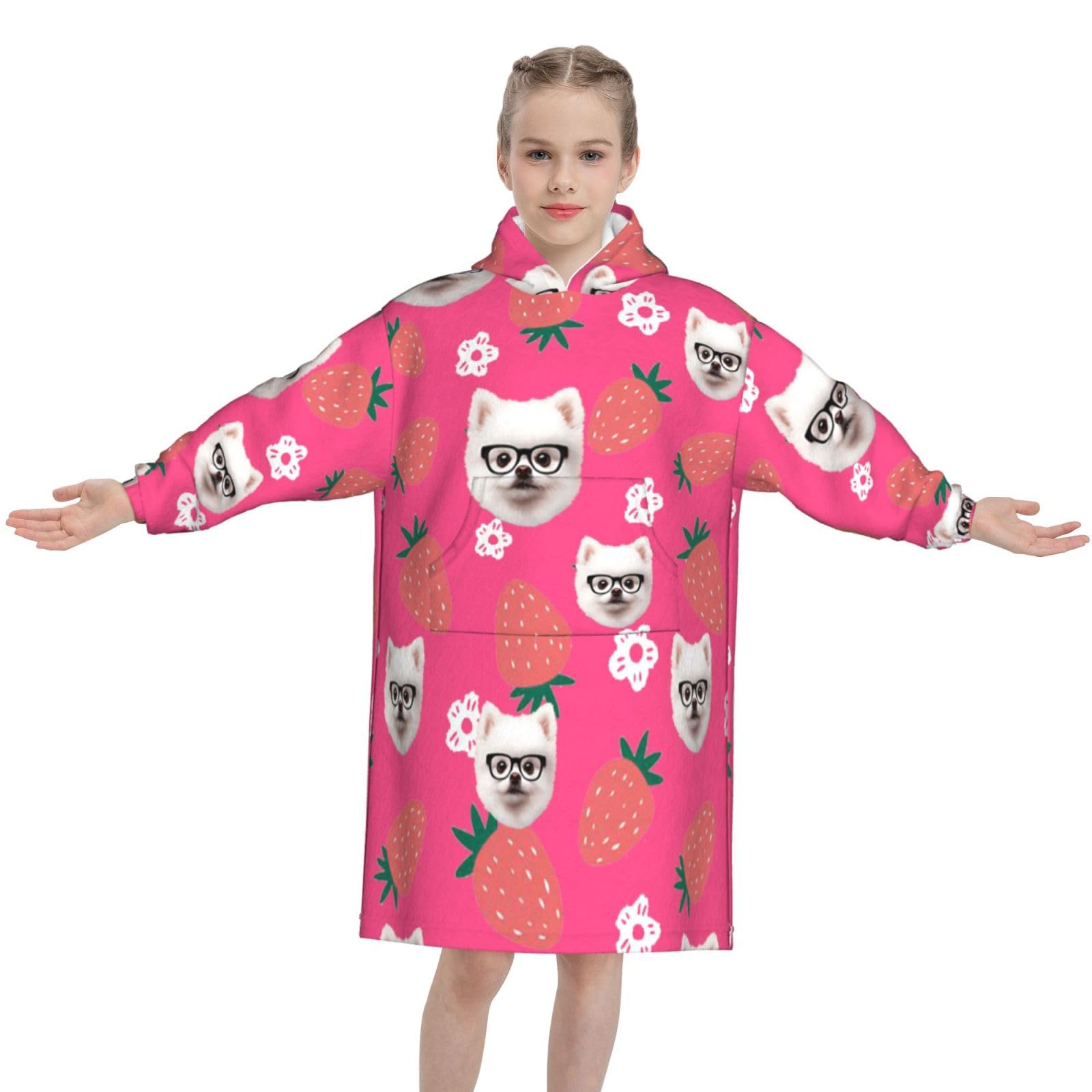 Custom Kids Hoodie Blanket – Add Your Text/Image/Photo Personalised Hooded Blanket for Boys & Girls, Cozy and Warm, Kids Oversized Hoodie, Wearable Blanket Winter Wear — image 1