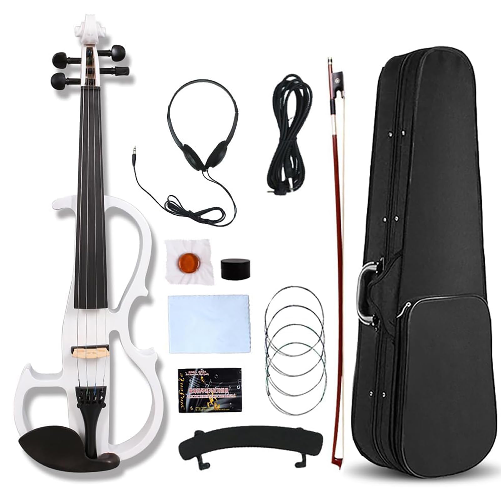 Vetimobato Electric Violin 4/4 Full Size Solid Wood Silent Violin Set for Adults Beginner Practice Electric Fiddle with Ebony Fittings Hard Case &amp; Bow(4 String White)