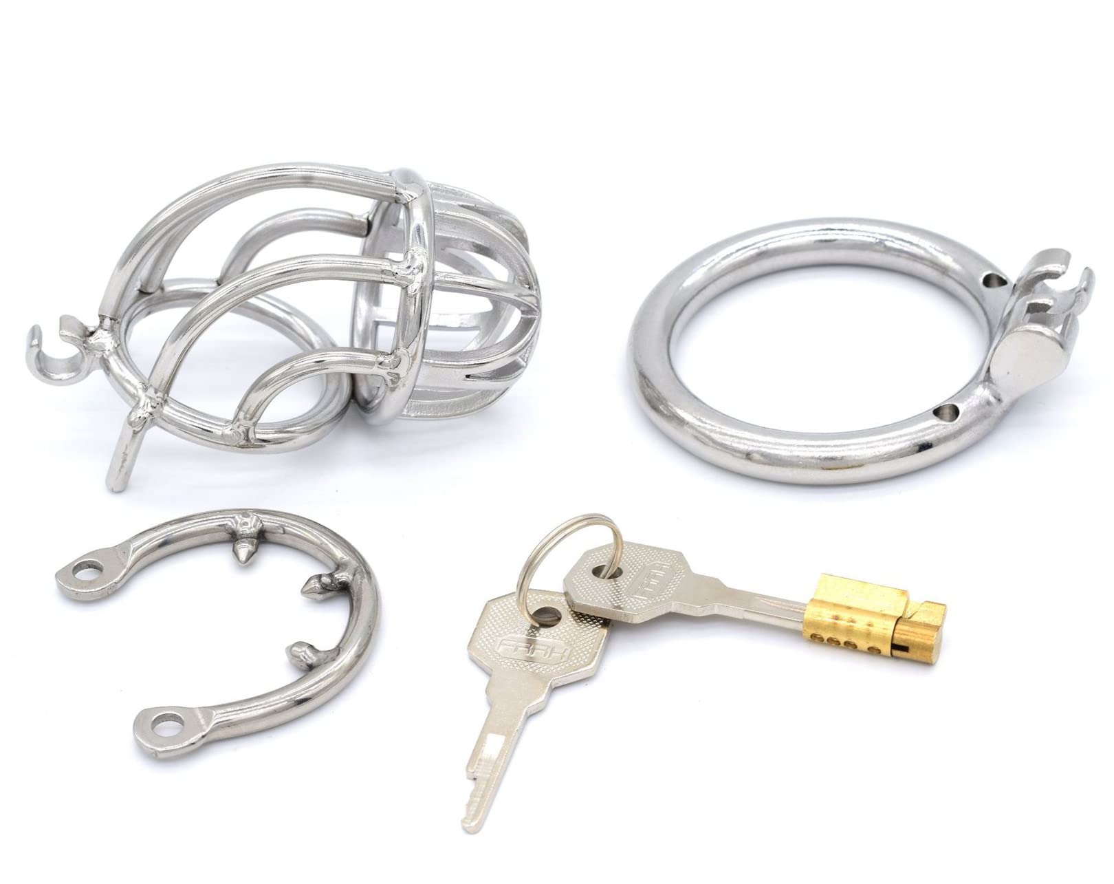 Cintura di castità da uomo Gabbia per pene curva in acciaio inossidabile con anello antigoccia Gabbia per pene Blocco per pene 3 dimensioni Anello per pene Bondage(50mm)