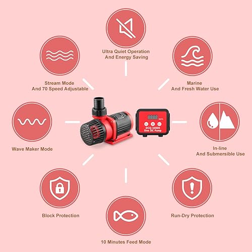 Miniatura 2 de 2640GPH 80W acuario DC bomba de recorrido con controlador de pantalla LCD, DC24V 18FT Lift Bomba de agua controlable para tanque de peces de agua