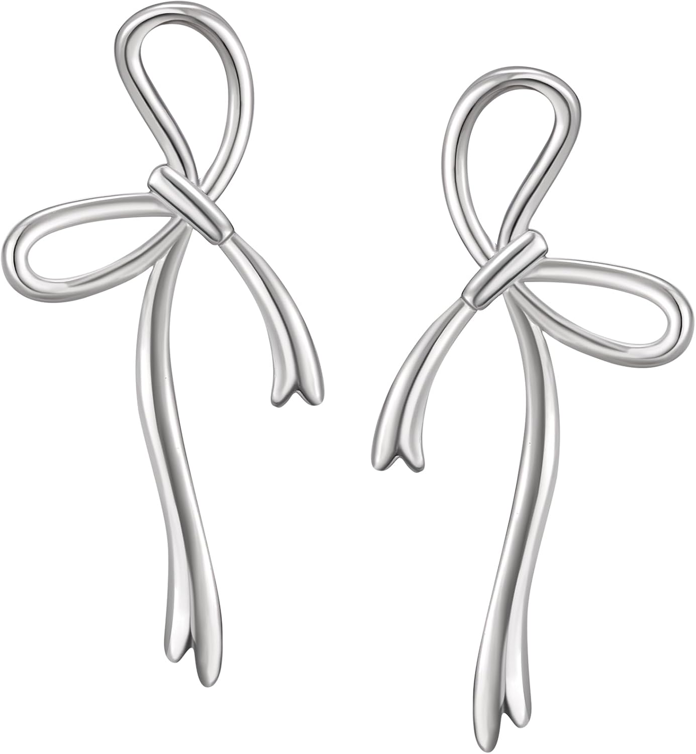 SWEETV Silver Bow Earrings for Women, 925 Sterling Silver