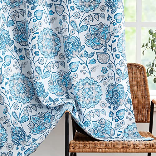 Fmfunctex Print Blackout Curtains Blue Grey Jacobean Floral Thermal Window Panels For Bedroom Living Room 96Inch Long Vintage Paisley Drapes For Window Multi Grommet Top 2 Panels #TOP2