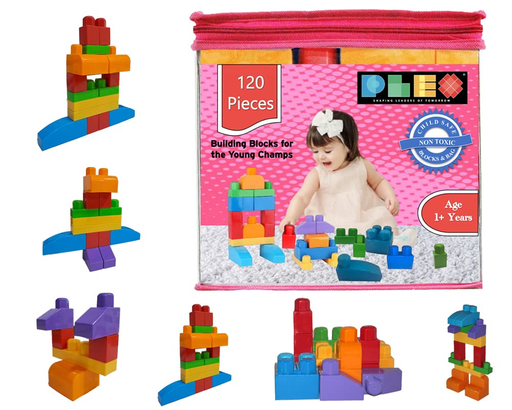 Plex 120 Pcs Building Blocks for Kids -Pink Bag (Age- 1+ Years