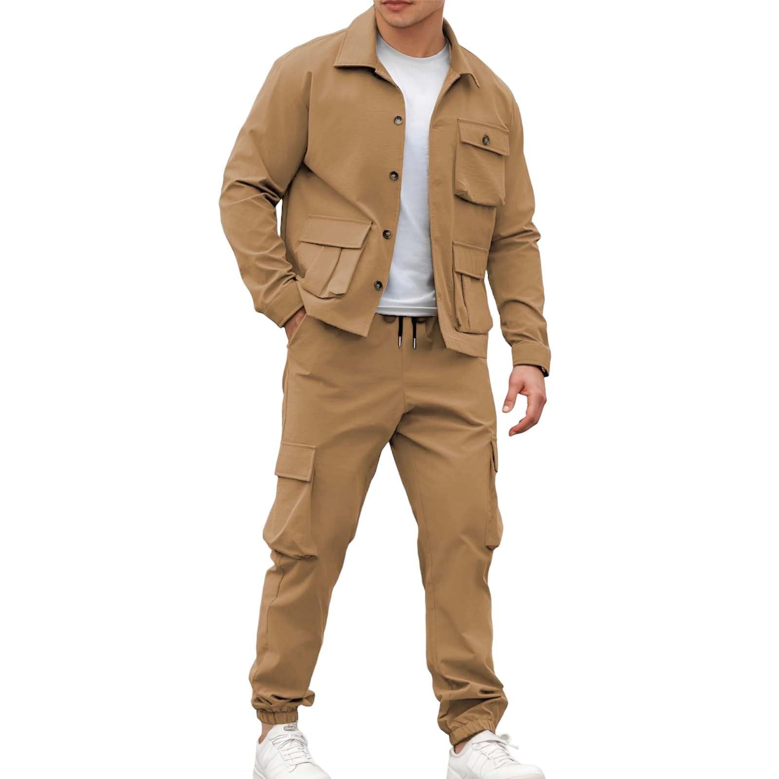 Survêtement Homme Style Rétro Américain - Ensemble 2 Pièces (veste Cargo + Pantalon Multi-poches) - Décontracté Pour L'automne