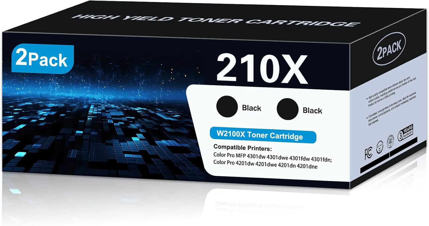 210X Black Toner Cartridges High Yield (2-Pack, Black) Replacement for HP 210X 210A Toner Cartridge Compatible for Color Pro MFP 4301fdw 4301fdn Pro 4201dn 4201dw Series Printer W2100X W2100A
