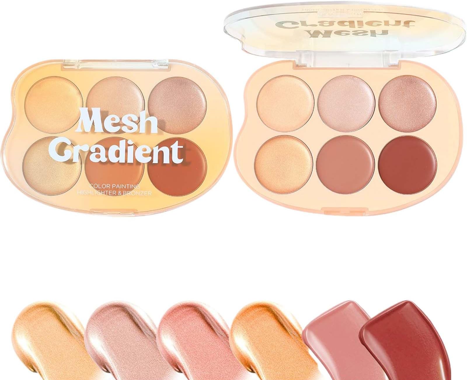 – Highlighter Palette - 6 Colors Multi-Use Palette - Waterproof Blendable Cream Cosmetics Kit for Women, Girls Glowing Look, Mature Skin