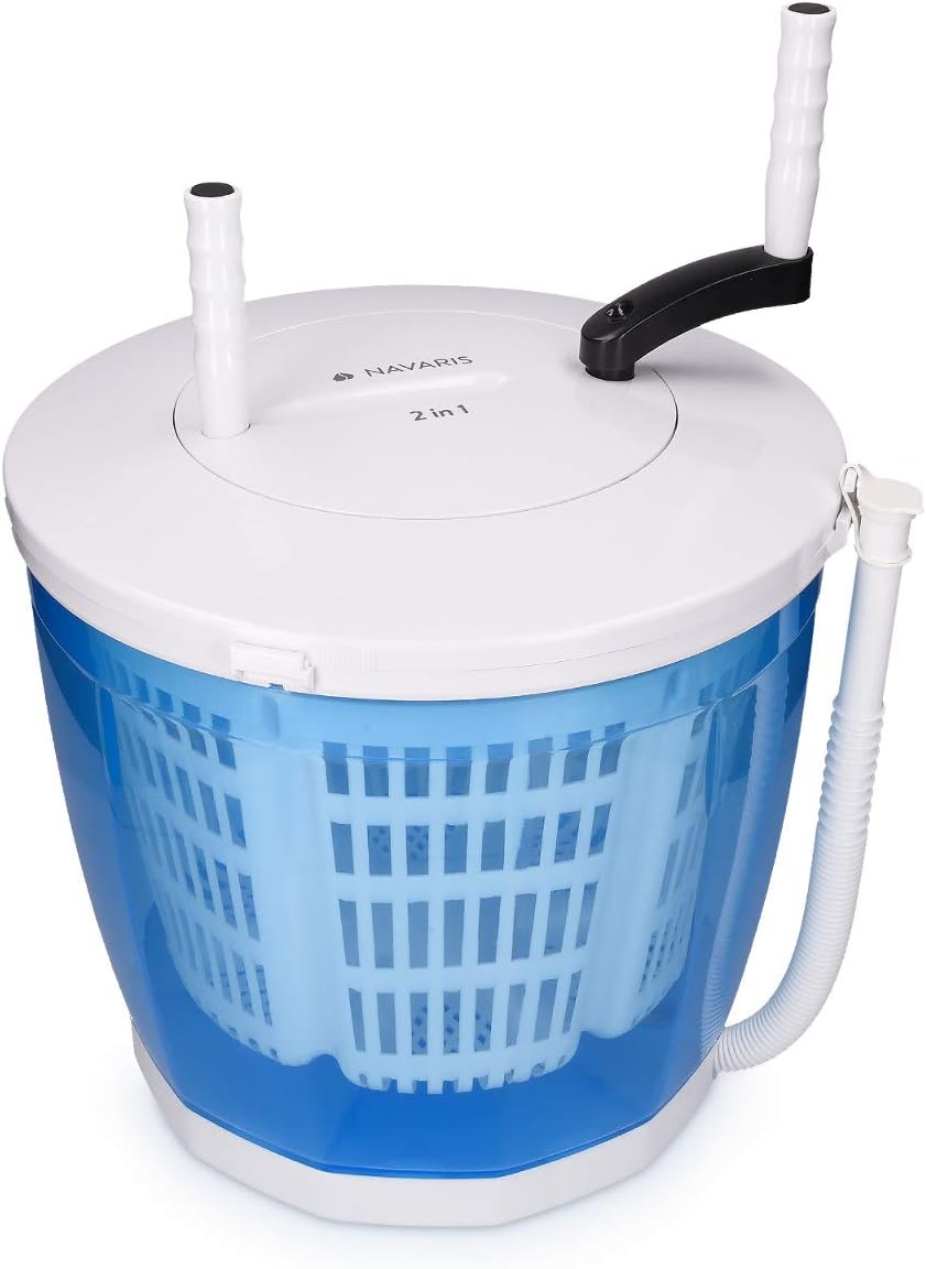Navaris 2-in-1 Mini Washing Machine and Spin Dryer - Holds up to 1 kg - Portable Hand Cranked Non-Electric Top Washer/Dryer for Camping, Caravans