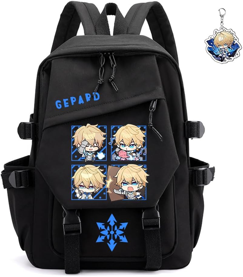 Honkai Star Rail Backpack Women Men Unisex Robin Rucksack Firefly Black Bag HSR Kawaii Anime Backpack (Black-Silver Wolf)