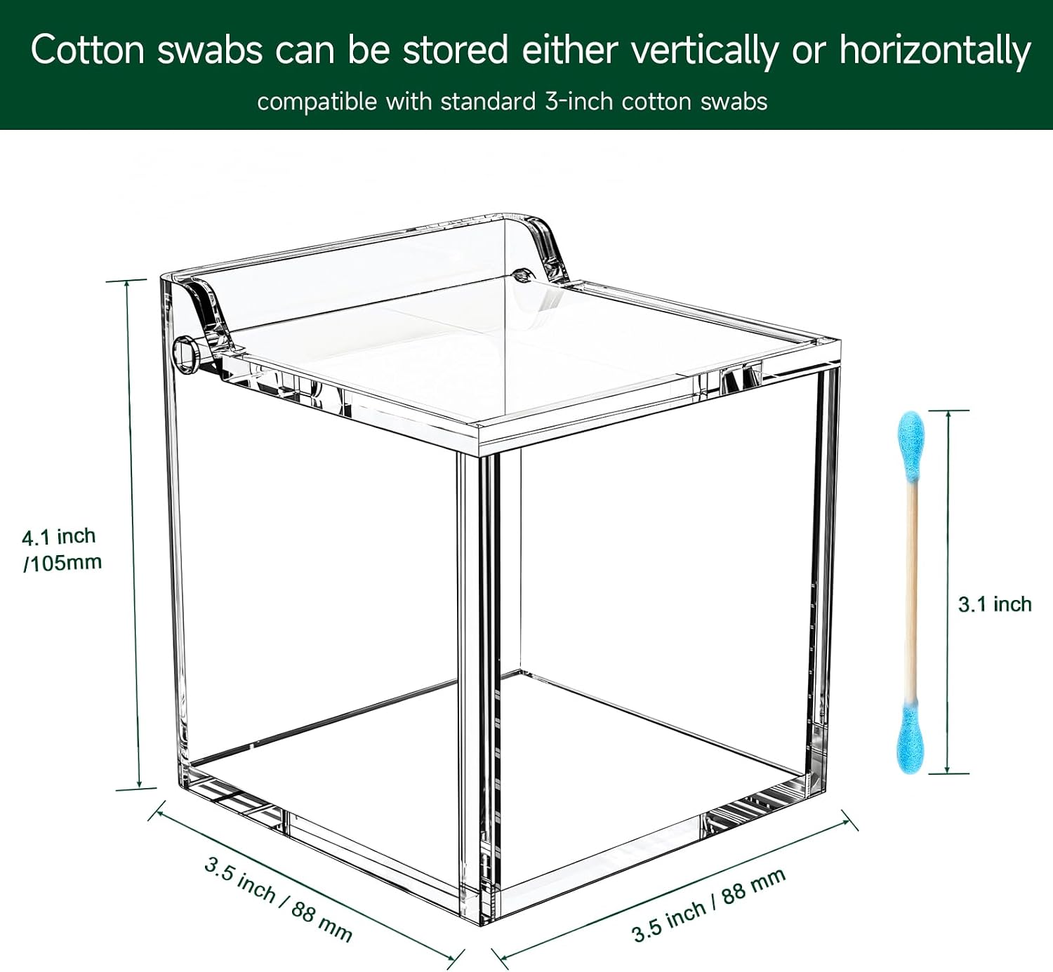 Qtip Holder Dispenser for Cotton Swabs, Balls, Pads, Floss Picks, Clear Acrylic Container with Lid Apothecary Jar Bathroom Accessories Canister Vanity Storage Organizer