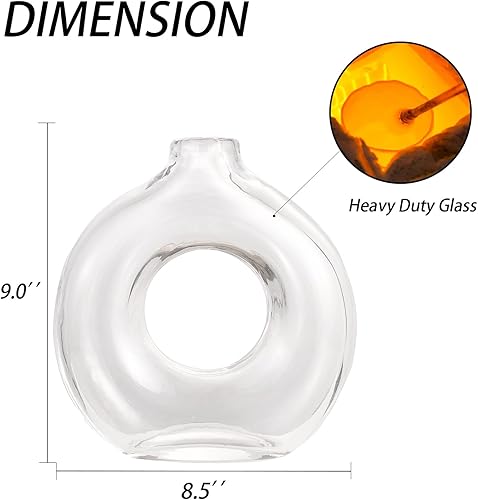 Miniatura 7 de Jarrón de vidrio, jarrón de vidrio Dount, florero de vidrio transparente, florero moderno, florero decorativo, jarrón redondo de vidrio para sala de