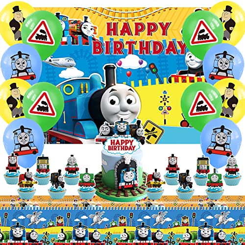 VMOTA Thomas Train Thème Fête d'anniversaire, 33 Pcs Thomas Anniversaire Décoration de Fête, Thomas Thèmed Party Supplies, Décoration de Ballon Fête Thomas