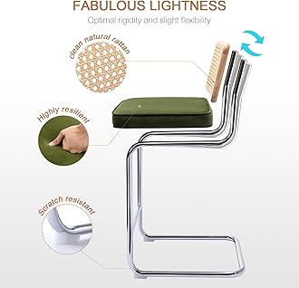 Zesthouse Natural Rattan Bar Stools Set of 2, 26'' Modern Boho Counter Height Bartools with Solid Wood Back, Mid Century Counter Stools with Velvet Cushion, Cane Back Island Chairs for Kitchen, Green