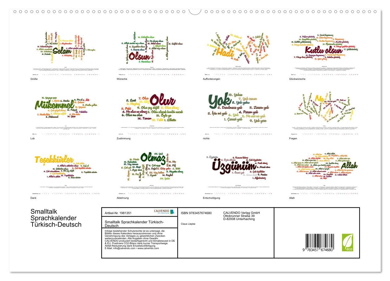 Smalltalk Sprachkalender Türkisch-Deutsch (hochwertiger Premium Wandkalender 2026 DIN A2 quer), Kunstdruck in Hochglanz: Über 200 Redewendungen für den Alltag (CALVENDO Wissen)